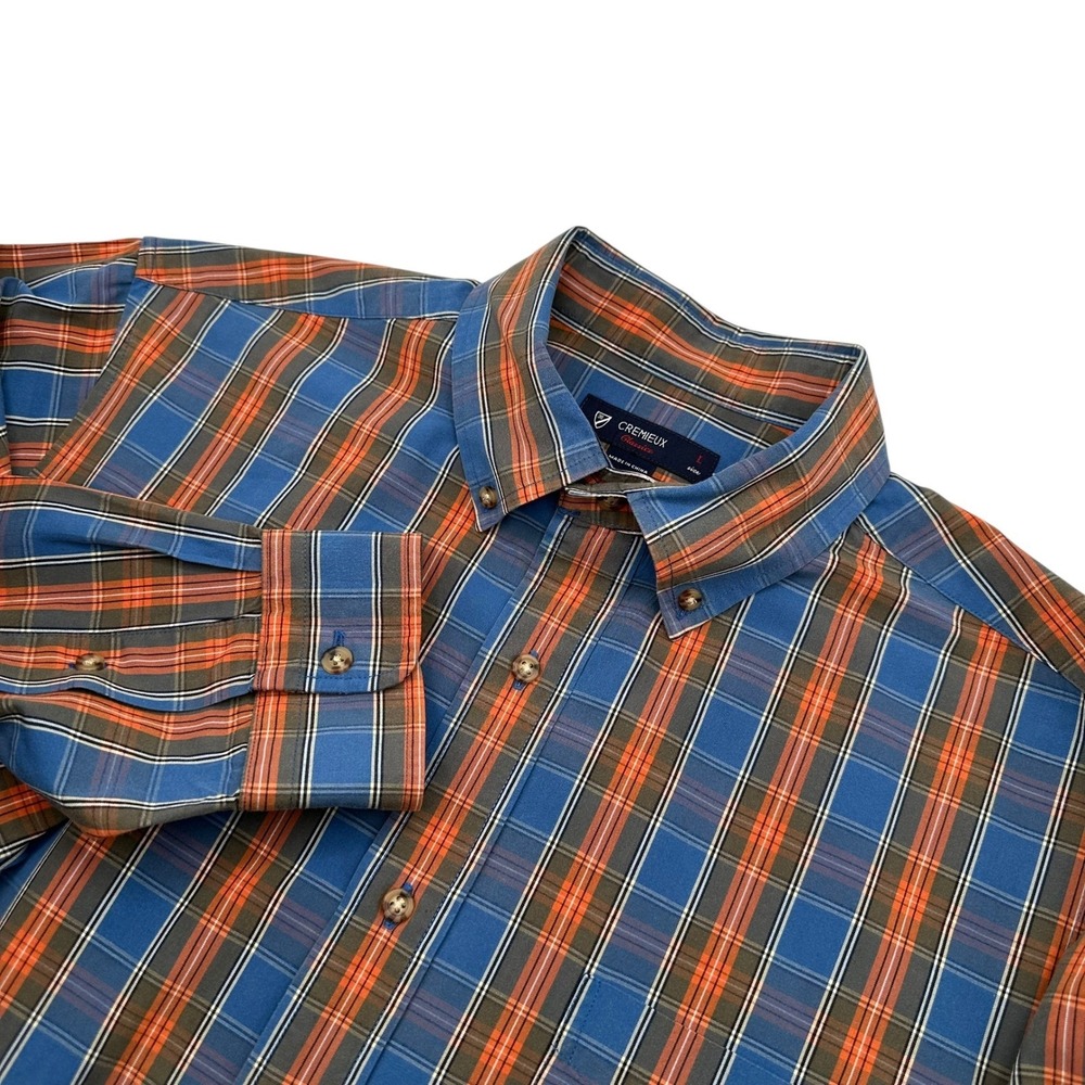 Cremieux 38 Classics Mens Size L Blue Orange Plaid Long Sleeve Button Down Shirt